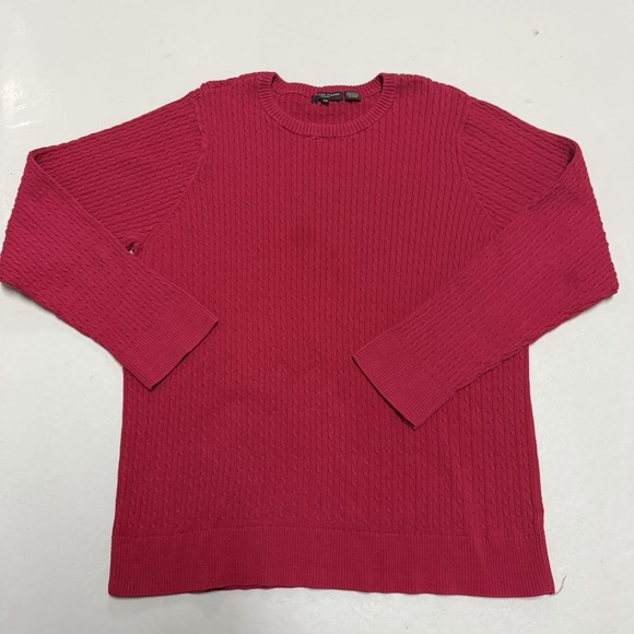 JEANNE PIERRE Sweaters - Jeanne Pierre Woman 2X Red Cable Knit Sweater Crew Neck Pullover Cotton